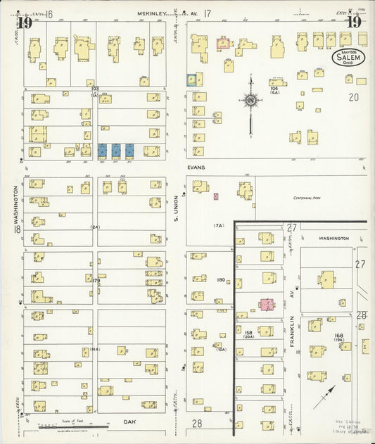 Sanborn Fire Insurance Map from Salem, Columbiana County, Ohio (1926), Sheet #0019 - Historic Sanborn Fire Insurance Map Print, vintage old map wall art, antique decor, genealogy gift, Ohio Ohio map