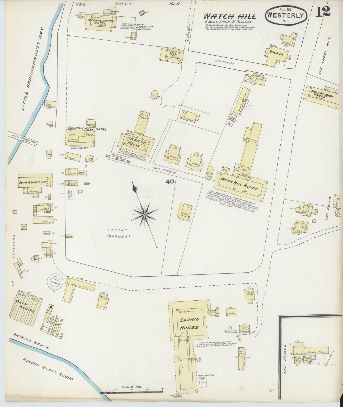 Sanborn Fire Insurance Map from Westerly, Washington County, Rhode Island (1891), Sheet #0012 - Complete Map Set gallery image, historic Sanborn map, vintage wall art, Rhode Island Rhode Island