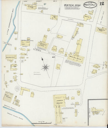 Sanborn Fire Insurance Map from Westerly, Washington County, Rhode Island (1891), Sheet #0012 - Complete Map Set gallery image, historic Sanborn map, vintage wall art, Rhode Island Rhode Island
