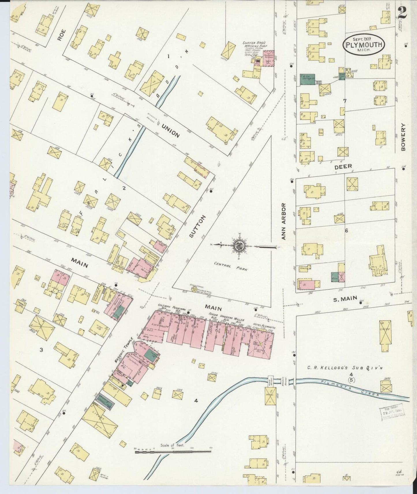 Sanborn Fire Insurance Map from Plymouth, Wayne County, Michigan (1909), Sheet #0002 - Historic Sanborn Fire Insurance Map Print, vintage old map wall art, antique decor, genealogy gift, Michigan Michigan map