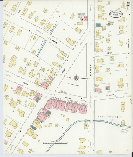 Sanborn Fire Insurance Map from Plymouth, Wayne County, Michigan (1909), Sheet #0002 - Historic Sanborn Fire Insurance Map Print, vintage old map wall art, antique decor, genealogy gift, Michigan Michigan map