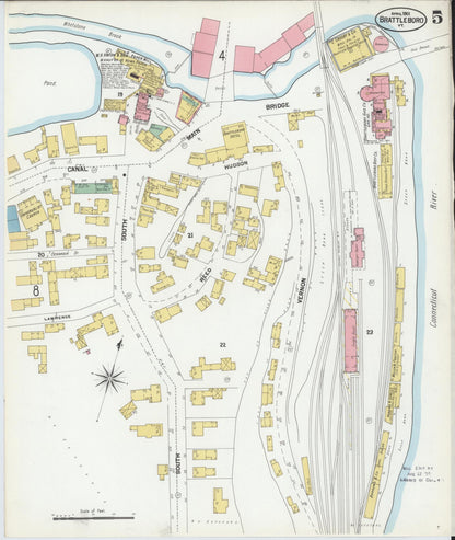 Sanborn Fire Insurance Map from Brattleboro, Windham County, Vermont (1901), Sheet #0005 - Complete Map Set gallery image, historic Sanborn map, vintage wall art, Vermont Vermont