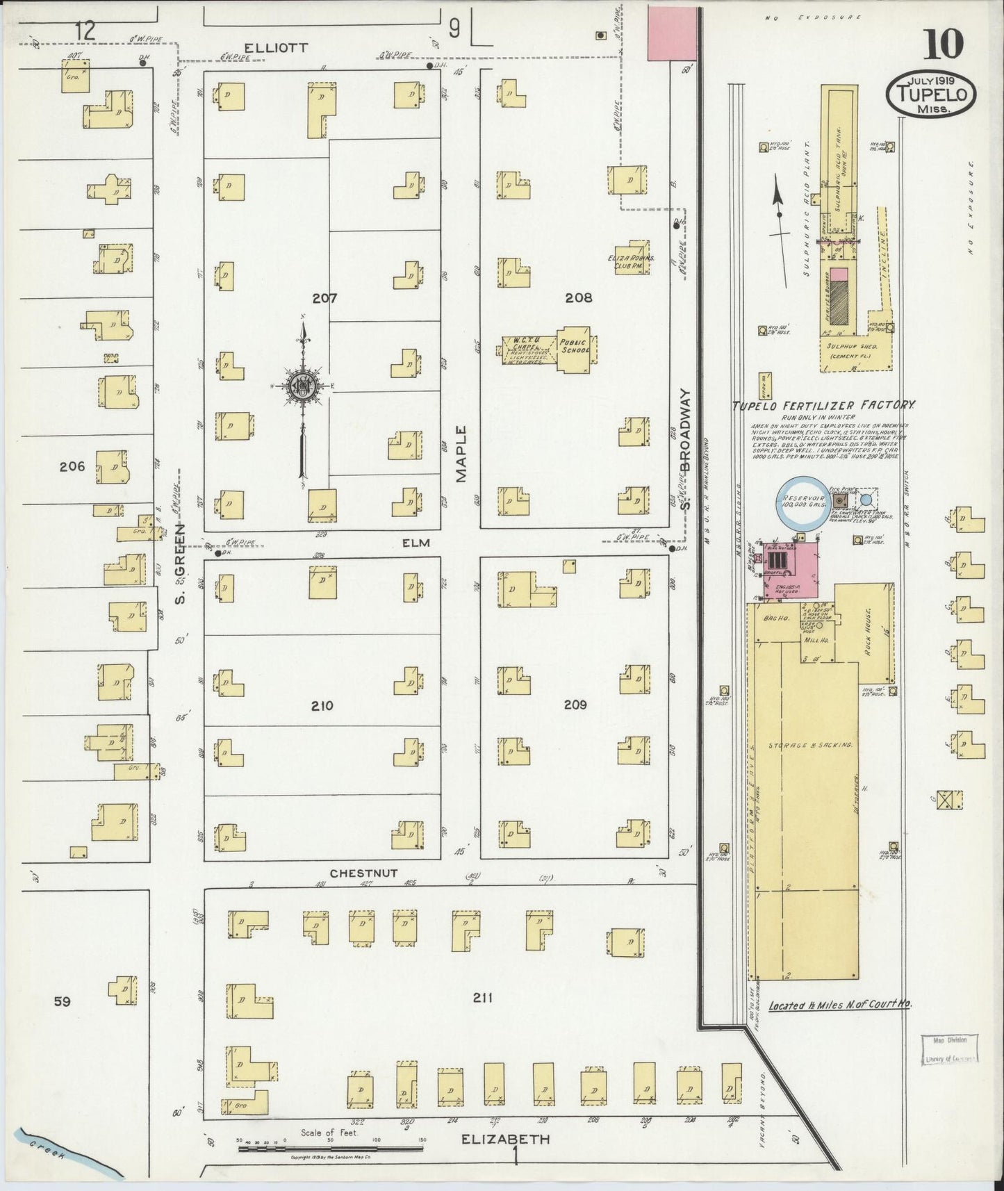 Sanborn Fire Insurance Map from Tupelo, Lee County, Mississippi (1919), Sheet #0010 - Complete Map Set gallery image, historic Sanborn map, vintage wall art, Mississippi Mississippi