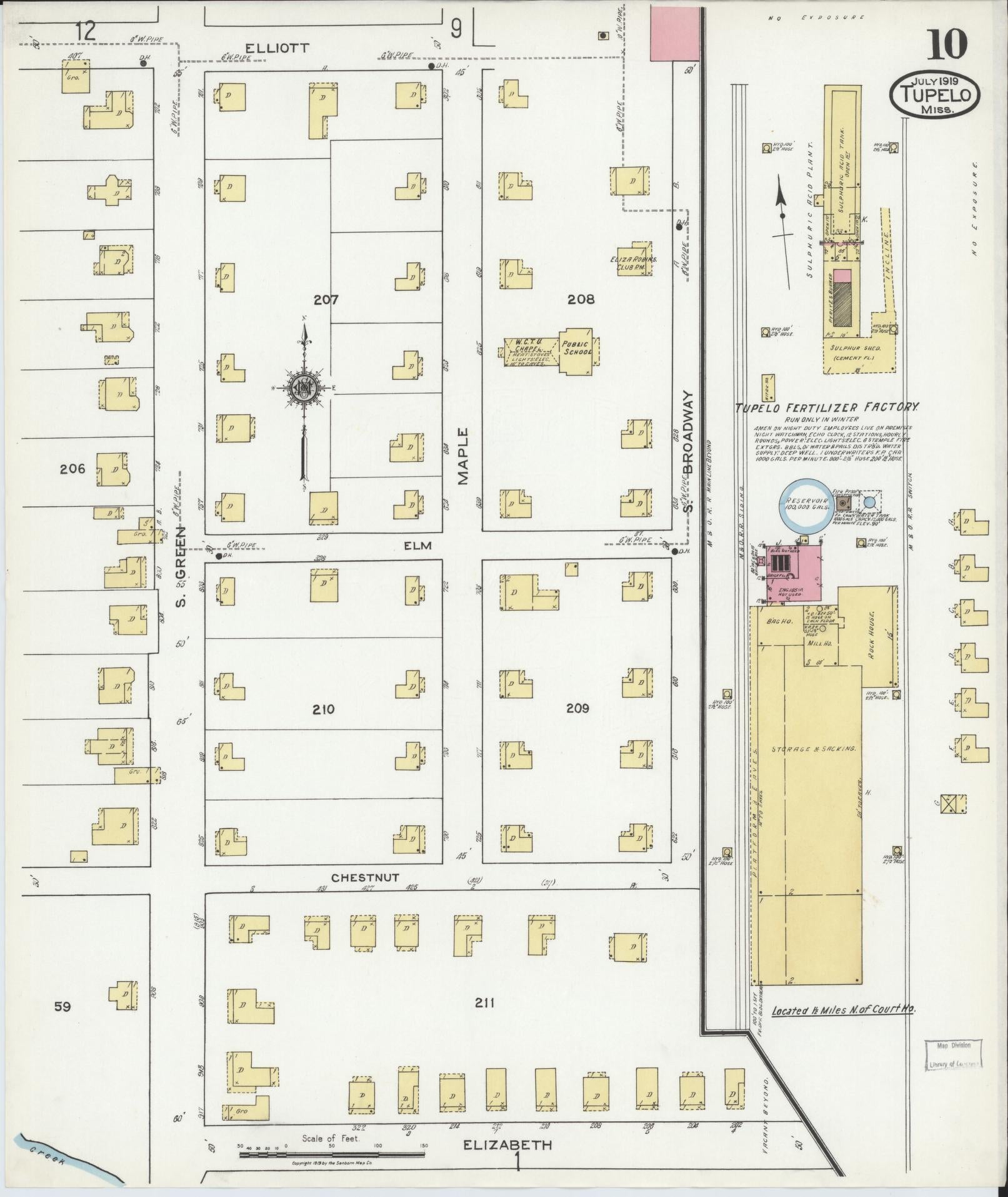 Sanborn Fire Insurance Map from Tupelo, Lee County, Mississippi (1919), Sheet #0010 - Complete Map Set gallery image, historic Sanborn map, vintage wall art, Mississippi Mississippi