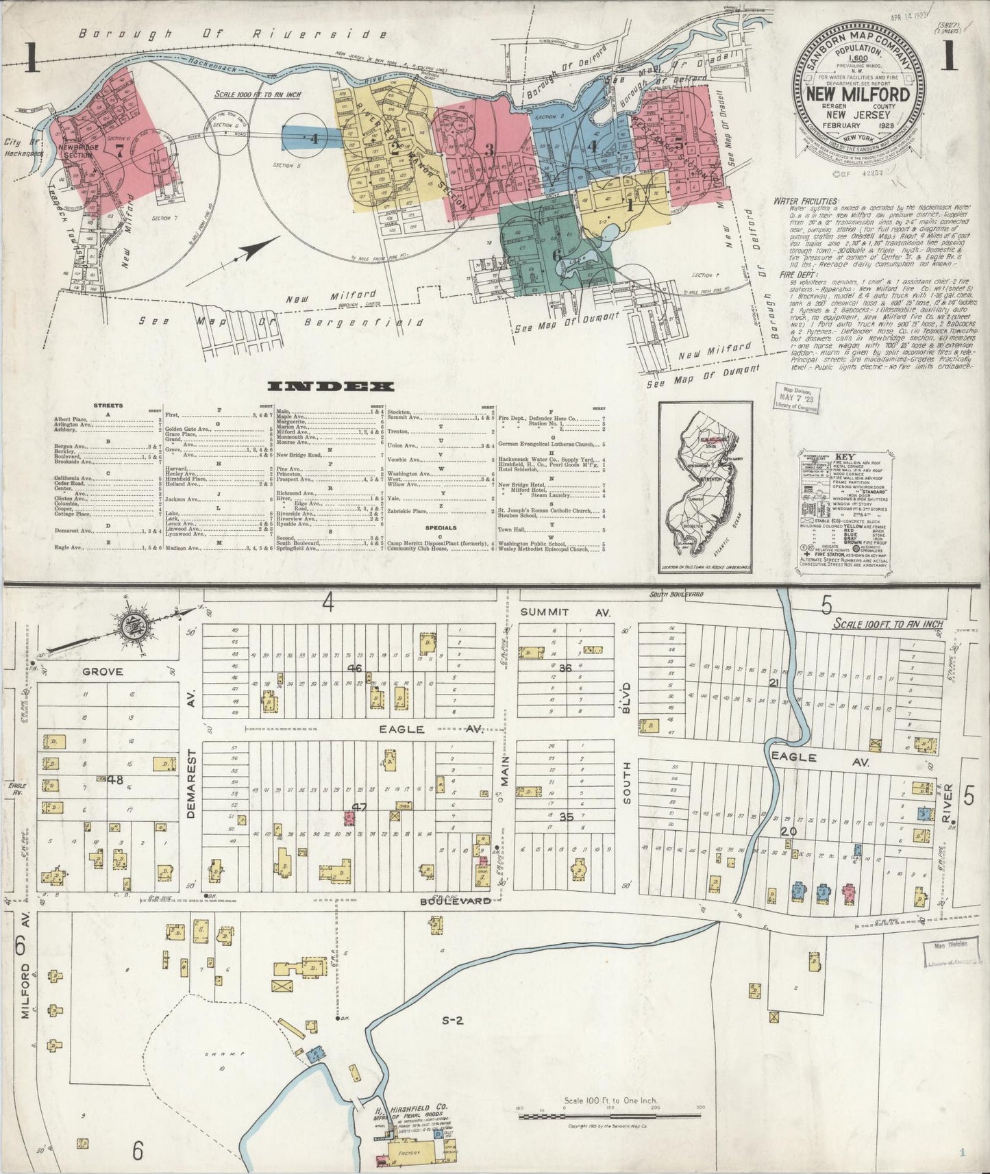 Sanborn Fire Insurance Map from New Milford, Bergen County, New Jersey. (1923) – Historic Sanborn Fire Insurance Map Print