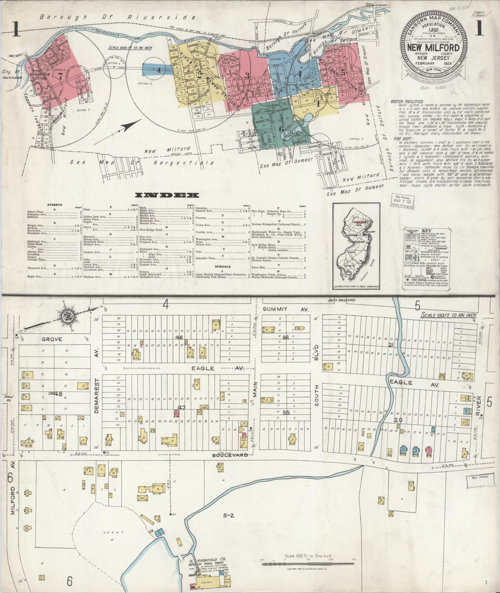 Sanborn Fire Insurance Map from New Milford, Bergen County, New Jersey. (1923) – Historic Sanborn Fire Insurance Map Print