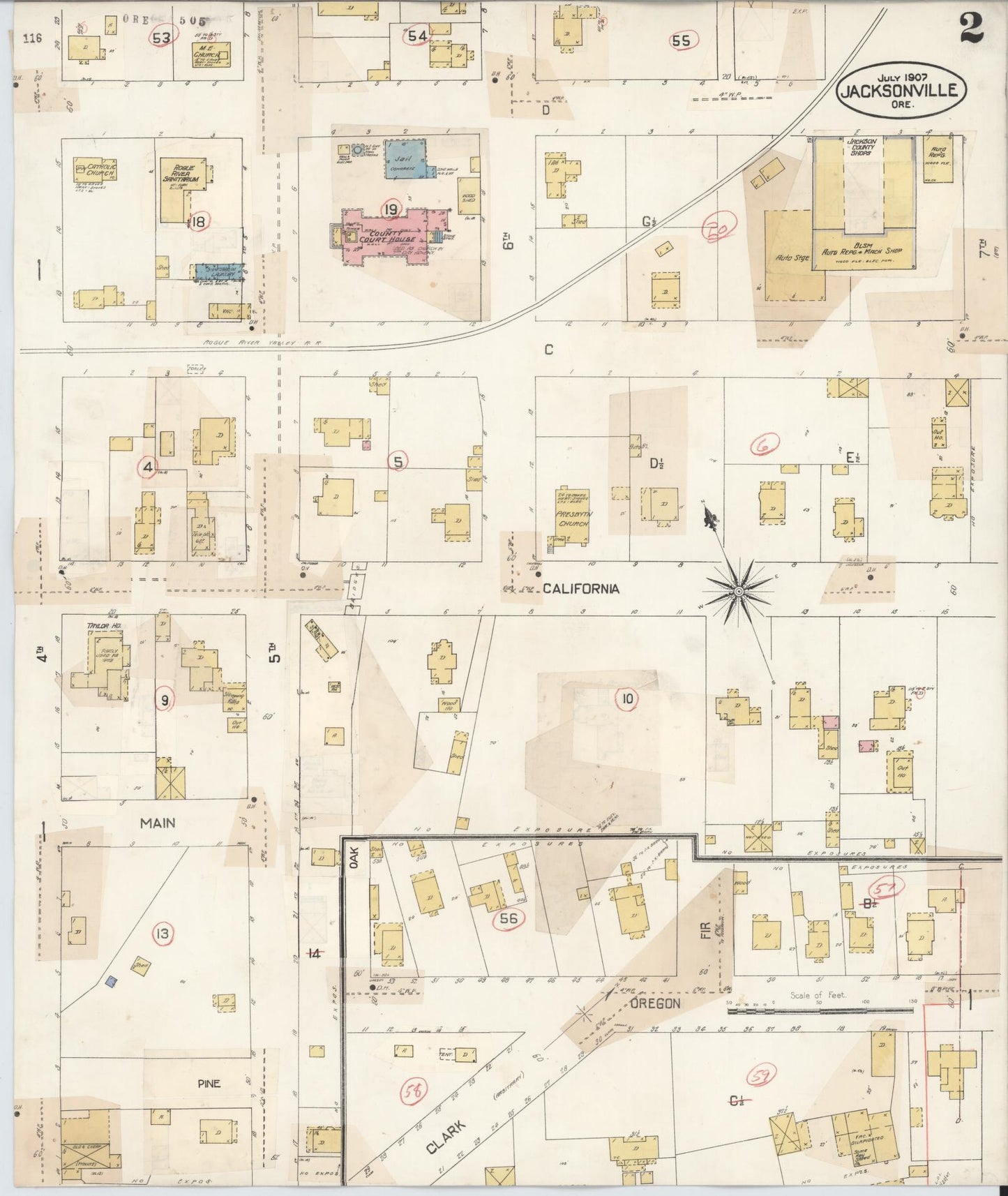 Sanborn Fire Insurance Map from Jacksonville, Jackson County, Oregon (1930), Sheet #0002 - Complete Map Set gallery image, historic Sanborn map, vintage wall art, Oregon Oregon