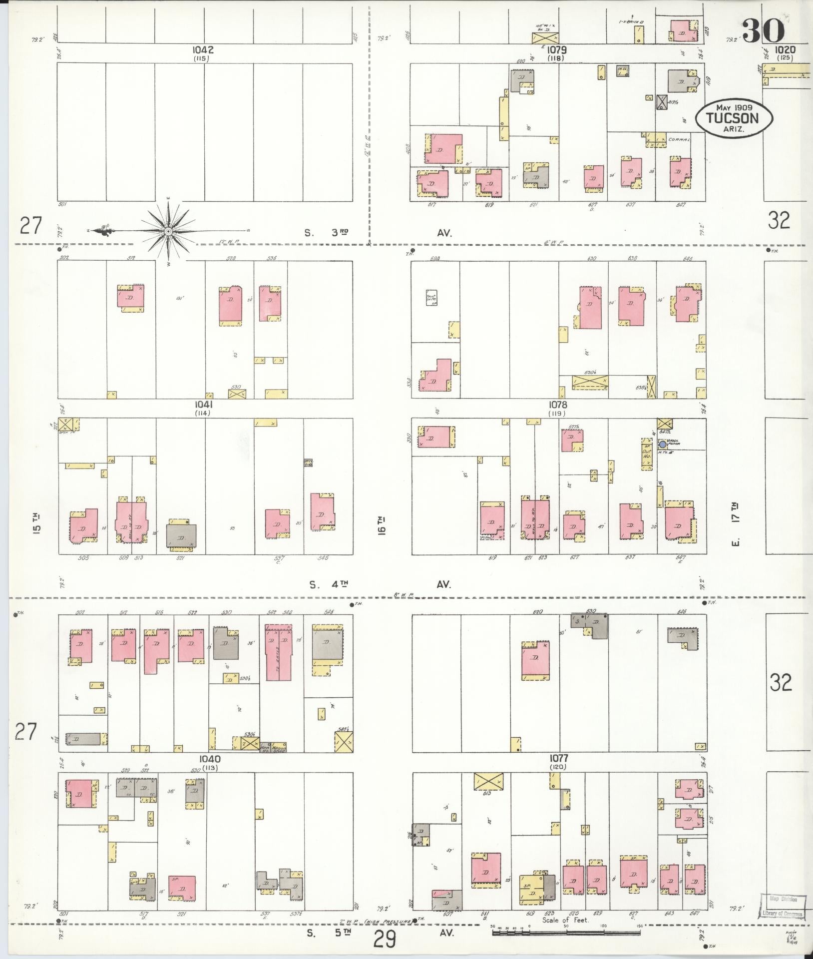 Sanborn Fire Insurance Map from Tucson, Pima County, Arizona (1909), Sheet #0030 - Complete Map Set gallery image, historic Sanborn map, vintage wall art, Arizona Arizona