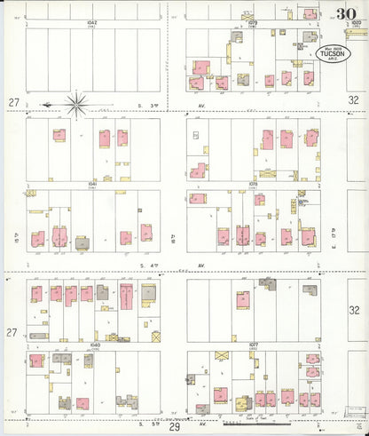 Sanborn Fire Insurance Map from Tucson, Pima County, Arizona (1909), Sheet #0030 - Complete Map Set gallery image, historic Sanborn map, vintage wall art, Arizona Arizona
