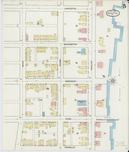 Sanborn Fire Insurance Map from Bristol, Bucks County, Pennsylvania (1894), Sheet #0005 - Historic Sanborn Fire Insurance Map Print, vintage old map wall art, antique decor, genealogy gift, Pennsylvania Pennsylvania map