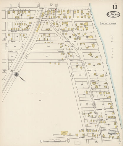 Sanborn Fire Insurance Map from Old Orchard, York County, Maine (1922), Sheet #0013 - Complete Map Set gallery image, historic Sanborn map, vintage wall art, Maine Maine