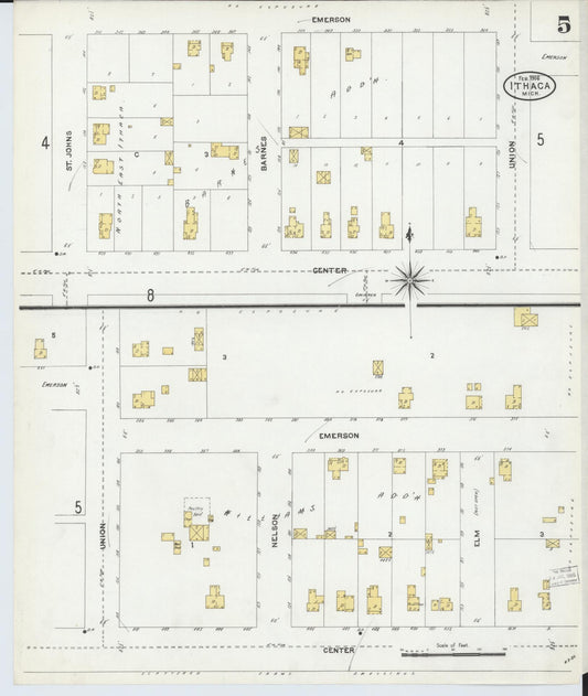 Sanborn Fire Insurance Map from Ithaca, Gratiot County, Michigan (1906), Sheet #0005 - Historic Sanborn Fire Insurance Map Print, vintage old map wall art, antique decor, genealogy gift, Michigan Michigan map
