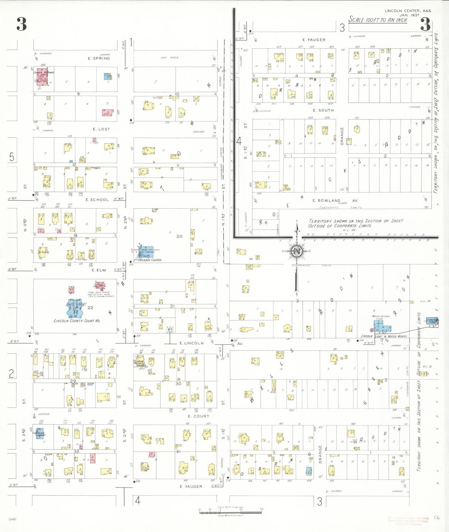 Sanborn Fire Insurance Map from Lincoln, Lincoln County, Kansas (1937), Sheet #0003 - Complete Map Set gallery image, historic Sanborn map, vintage wall art, Kansas Kansas