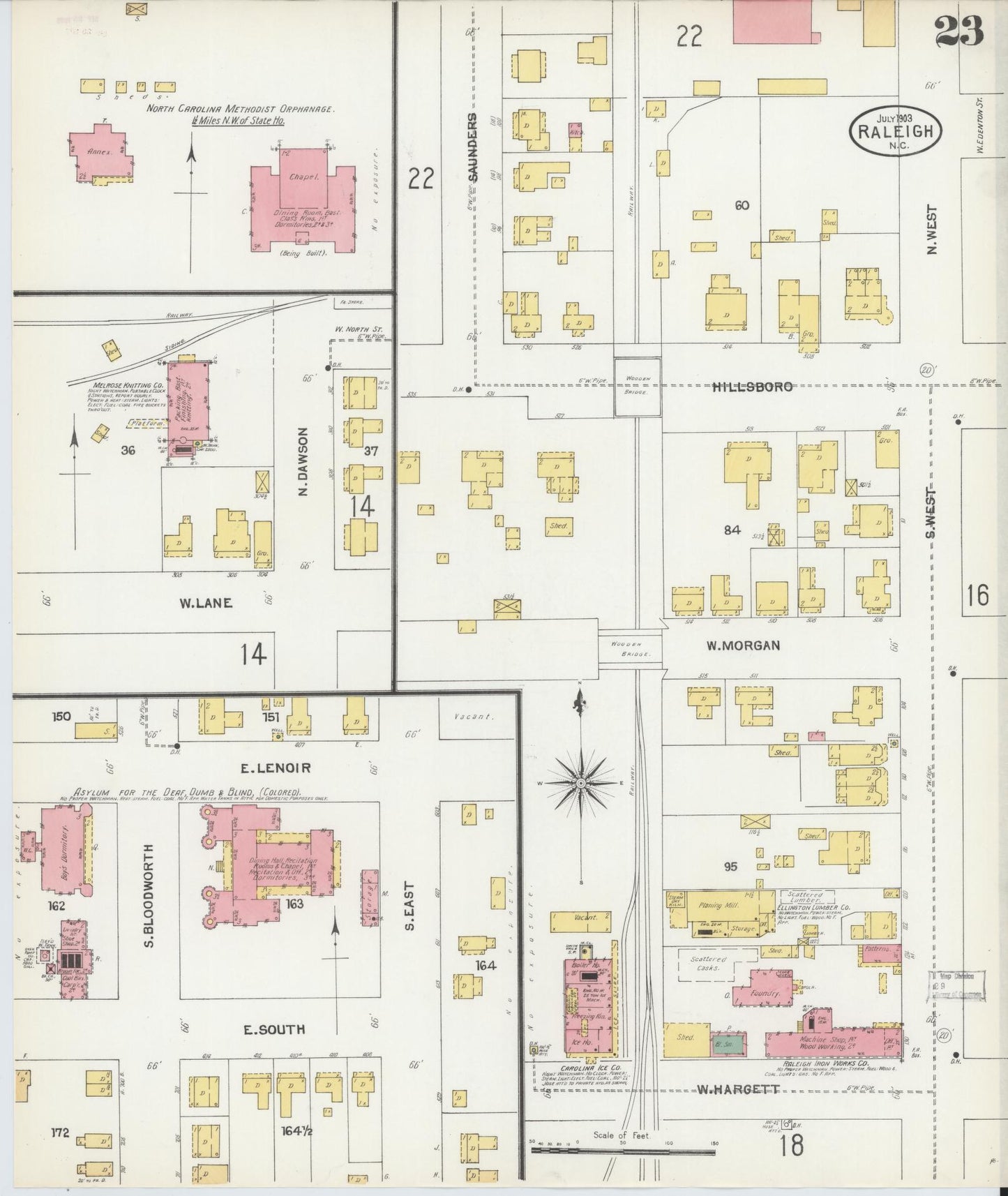 Sanborn Fire Insurance Map from Raleigh, Wake County, North Carolina (1903), Sheet #0023 - Historic Sanborn Fire Insurance Map Print, vintage old map wall art, antique decor, genealogy gift, North Carolina North Carolina map
