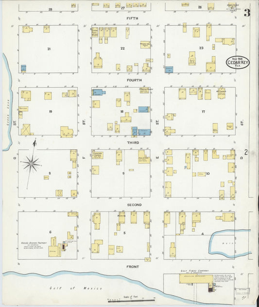 Sanborn Fire Insurance Map from Cedar Key, Levy County, Florida (1909), Sheet #0003 - Historic Sanborn Fire Insurance Map Print, vintage old map wall art, antique decor, genealogy gift, Florida Florida map