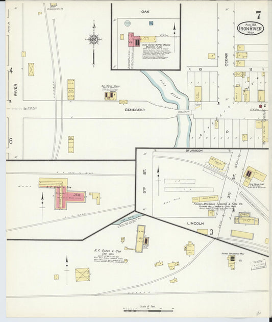 Sanborn Fire Insurance Map from Iron River, Iron County, Michigan (1913), Sheet #0007 - Historic Sanborn Fire Insurance Map Print, vintage old map wall art, antique decor, genealogy gift, Michigan Michigan map