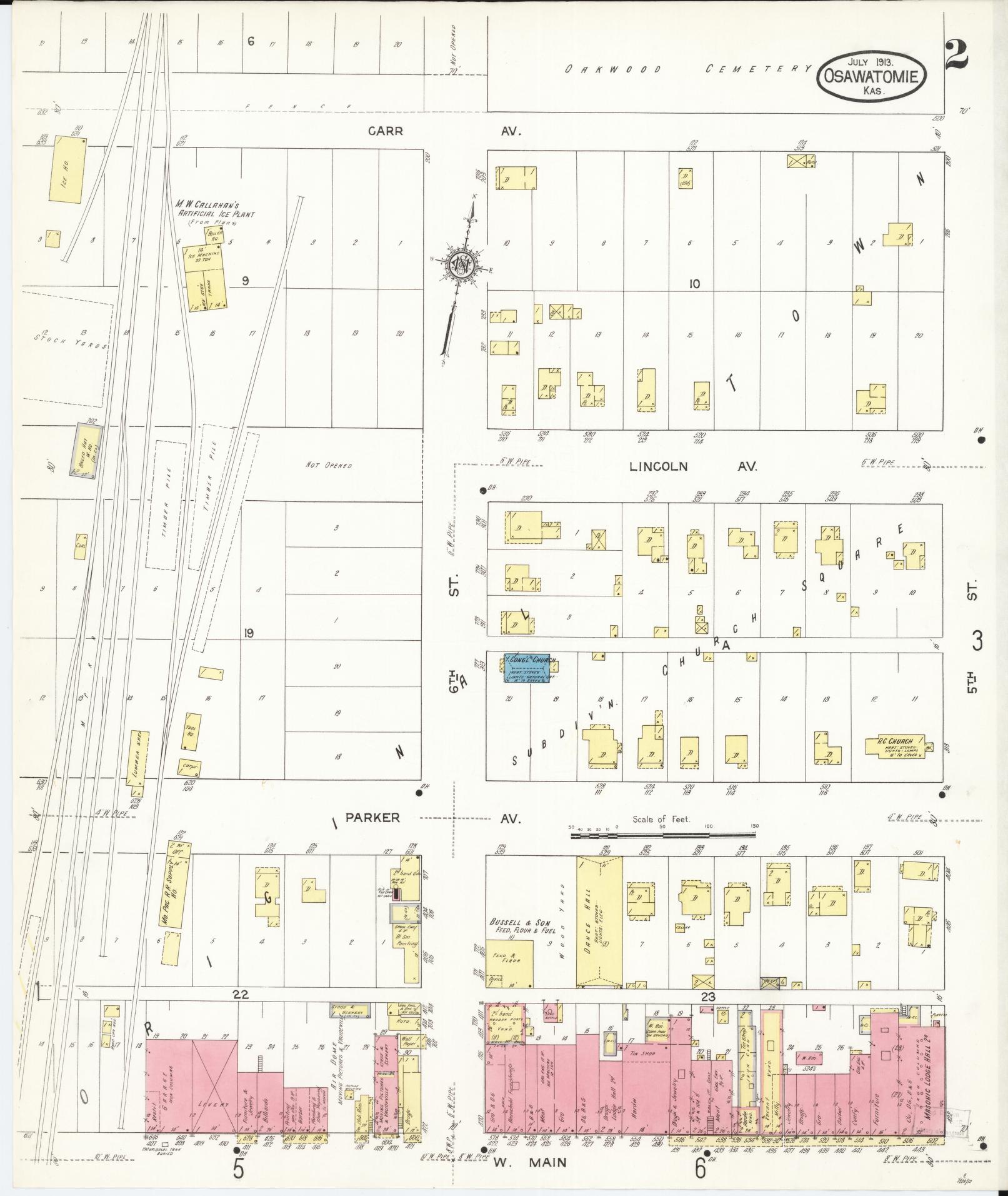 Sanborn Fire Insurance Map from Osawatomie, Miami County, Kansas (1913), Sheet #0002 - Complete Map Set gallery image, historic Sanborn map, vintage wall art, Kansas Kansas