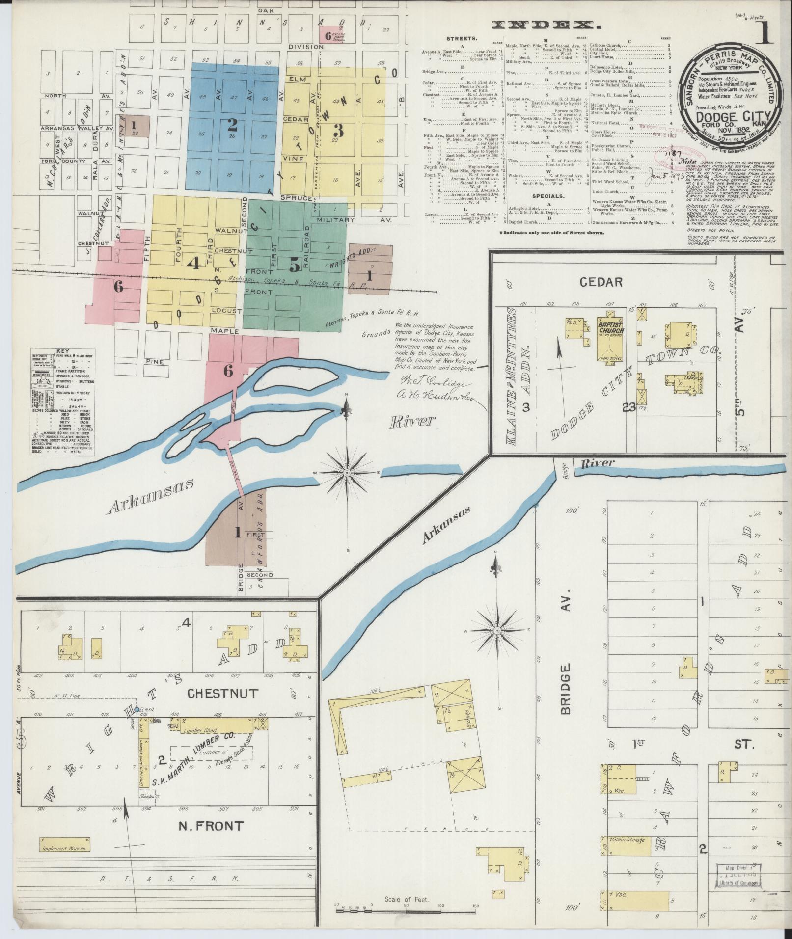 Sanborn Fire Insurance Map from Dodge City, Ford County, Kansas (1892), Sheet #0001 - Historic Sanborn Fire Insurance Map Print, vintage old map wall art, antique decor, genealogy gift, Kansas Kansas map