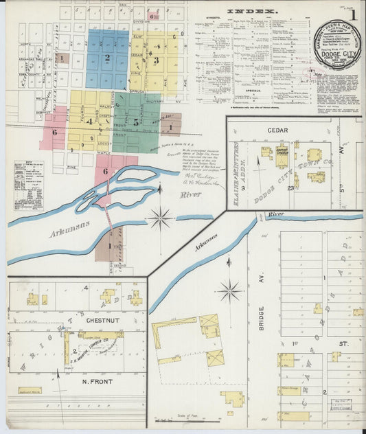 Sanborn Fire Insurance Map from Dodge City, Ford County, Kansas (1892), Sheet #0001 - Historic Sanborn Fire Insurance Map Print, vintage old map wall art, antique decor, genealogy gift, Kansas Kansas map