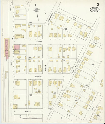 Sanborn Fire Insurance Map from Yoakum, De Witt And Lavaca Counties, Texas (1912), Sheet #0003 - Complete Map Set gallery image, historic Sanborn map, vintage wall art, Texas Texas