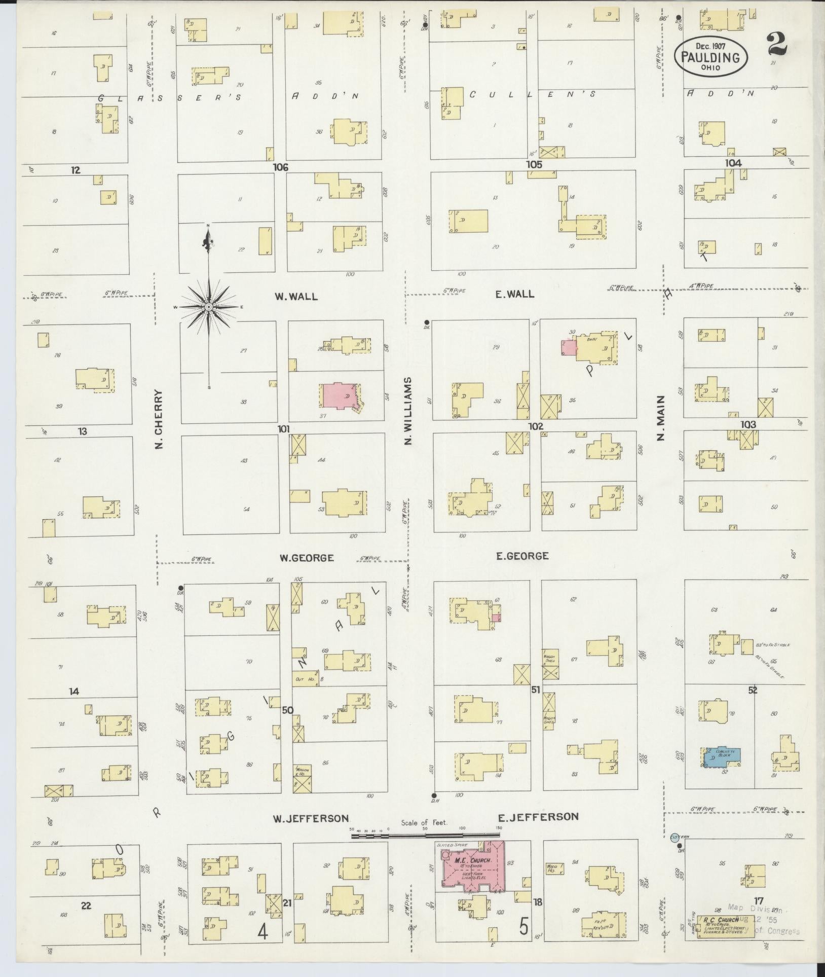 Sanborn Fire Insurance Map from Paulding, Paulding County, Ohio (1907), Sheet #0002 - Historic Sanborn Fire Insurance Map Print, vintage old map wall art, antique decor, genealogy gift, Ohio Ohio map