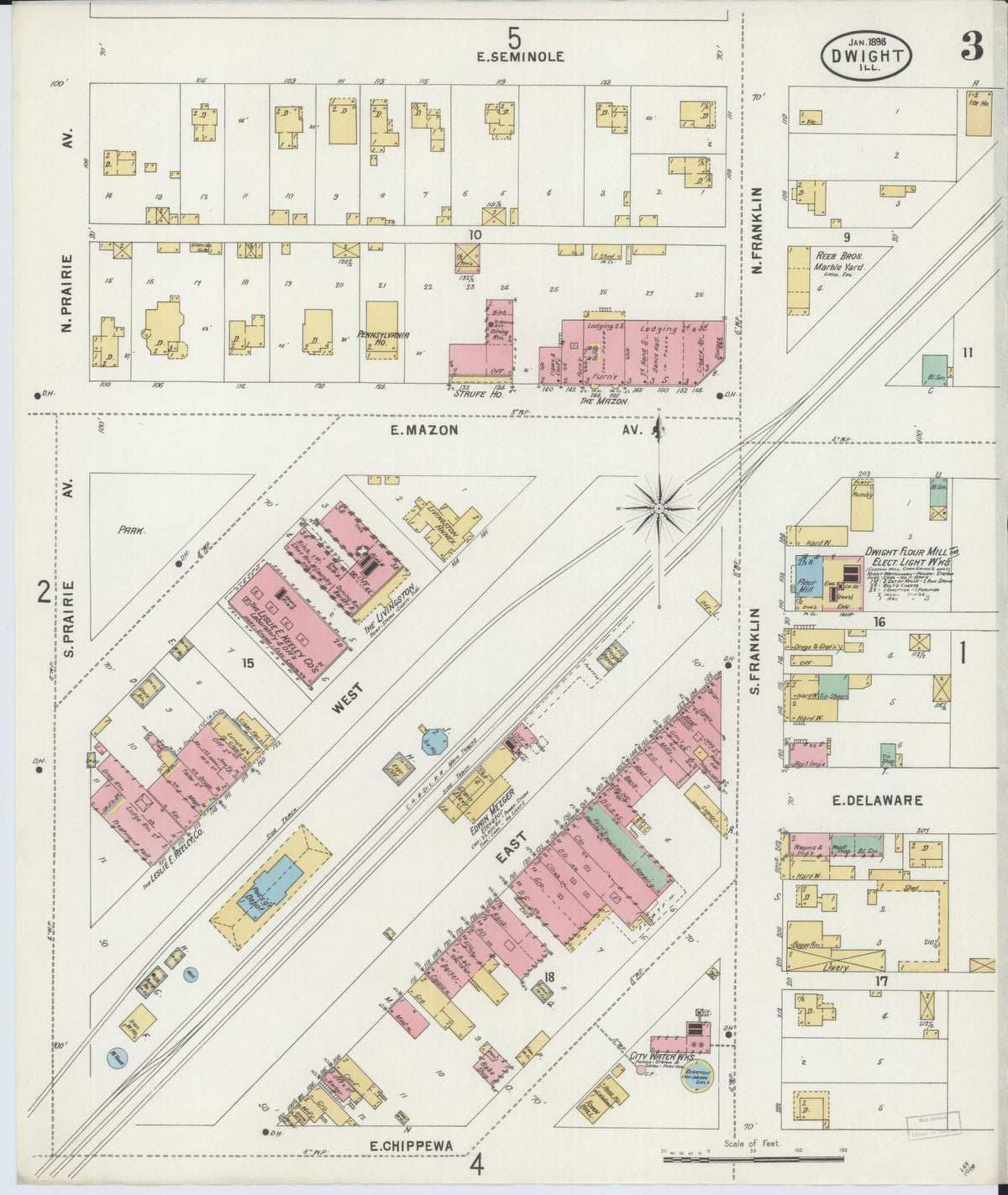 Sanborn Fire Insurance Map from Dwight, Livingston County, Illinois (1898), Sheet #0003 - Complete Map Set gallery image, historic Sanborn map, vintage wall art, Illinois Illinois