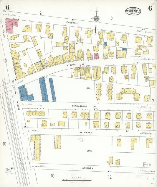 Sanborn Fire Insurance Map from Wakefield, Middlesex County, Massachusetts (1923), Sheet #0006 - Historic Sanborn Fire Insurance Map Print, vintage old map wall art, antique decor, genealogy gift, Massachusetts Massachusetts map