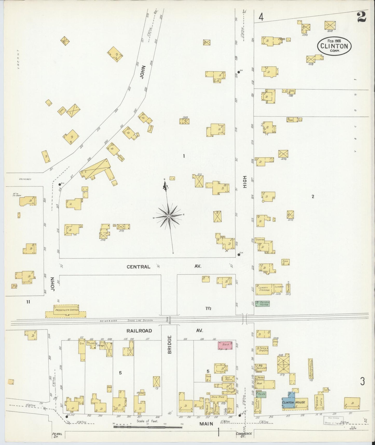 Sanborn Fire Insurance Map from Clinton, Middlesex County, Connecticut (1908), Sheet #0002 - Complete Map Set gallery image, historic Sanborn map, vintage wall art, Connecticut Connecticut