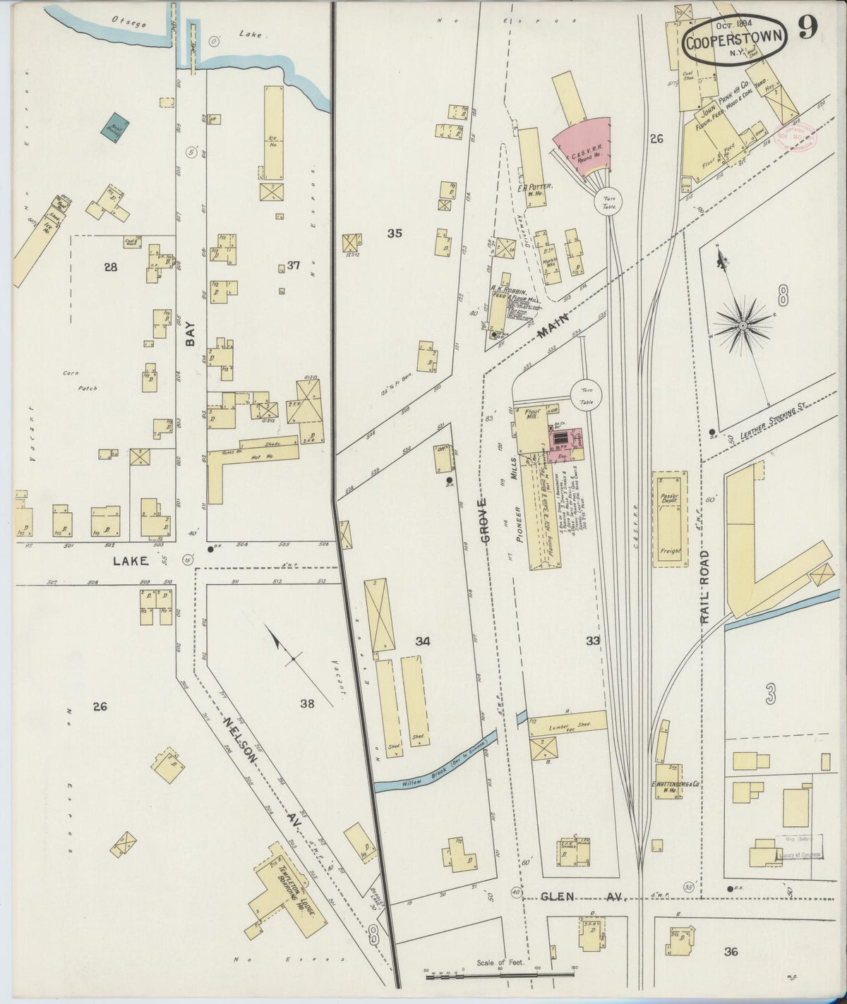 Sanborn Fire Insurance Map from Cooperstown, Otsego County, New York (1894), Sheet #0009 - Complete Map Set gallery image, historic Sanborn map, vintage wall art, New York New York