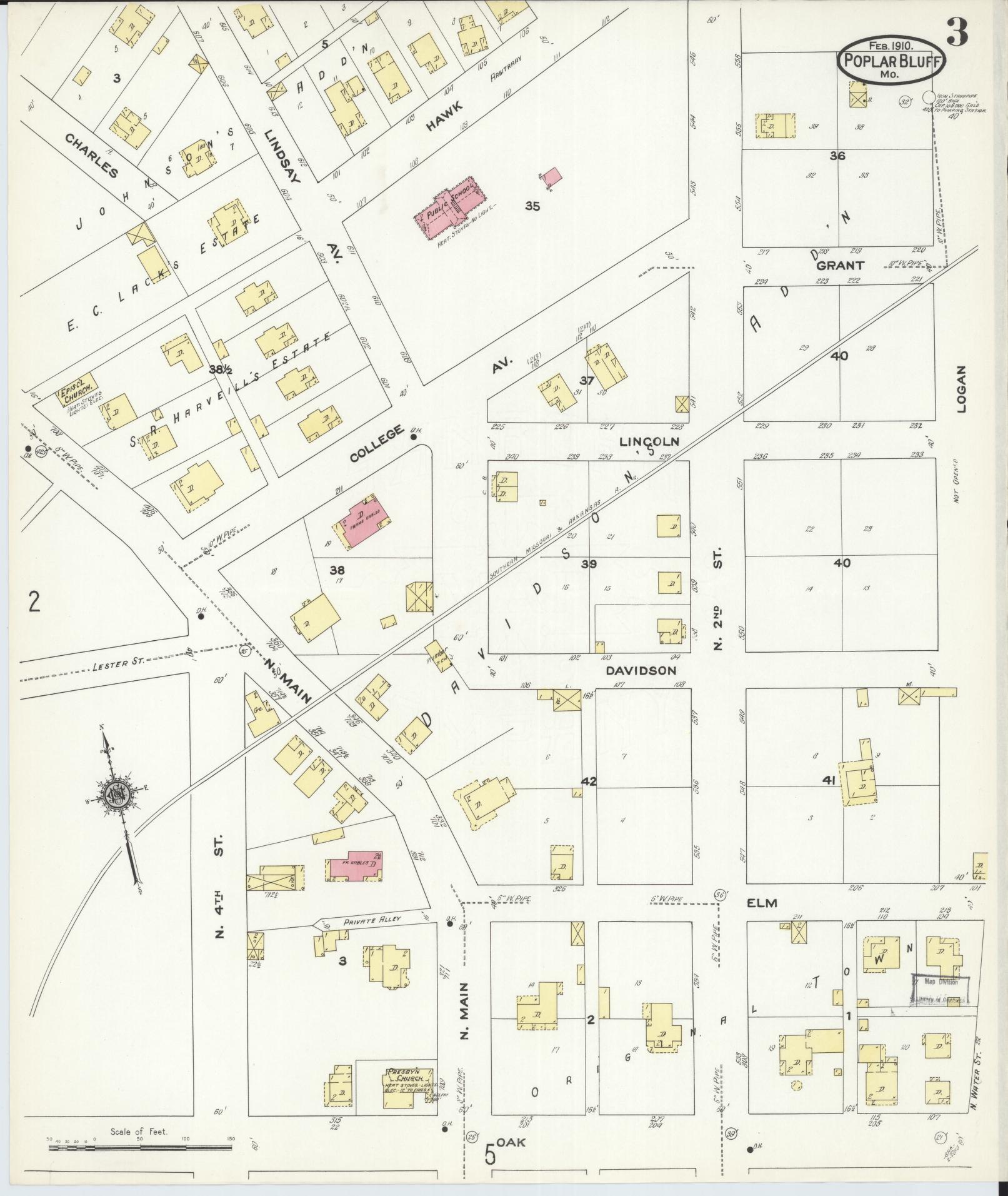 Sanborn Fire Insurance Map from Poplar Bluff, Butler County, Missouri (1910), Sheet #0003 - Complete Map Set gallery image, historic Sanborn map, vintage wall art, Missouri Missouri