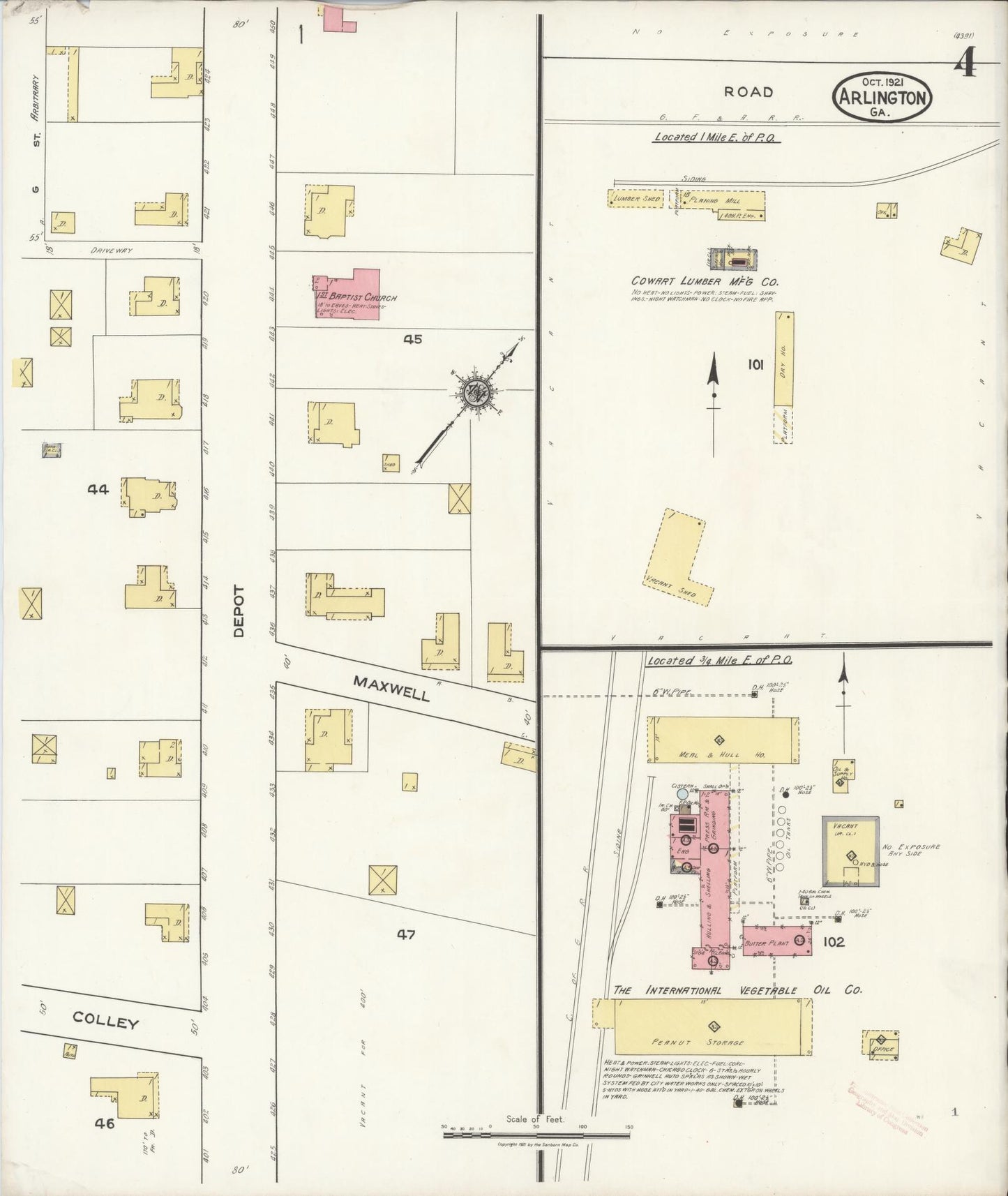 Sanborn Fire Insurance Map from Arlington, Calhoun County And Early County, Georgia (1921), Sheet #0004 - Complete Map Set gallery image, historic Sanborn map, vintage wall art, Georgia Georgia