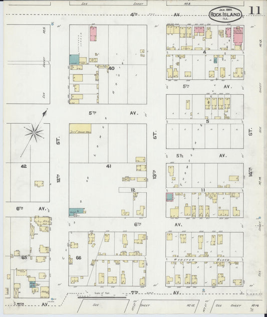 Sanborn Fire Insurance Map from Rock Island, Rock Island County, Illinois (1892), Sheet #0011 - Historic Sanborn Fire Insurance Map Print, vintage old map wall art, antique decor, genealogy gift, Illinois Illinois map