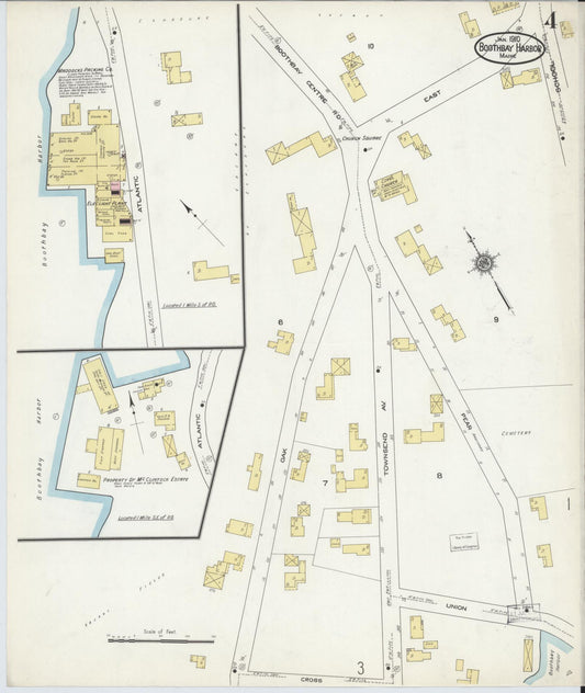 Sanborn Fire Insurance Map from Boothbay Harbor, Lincoln County, Maine (1910), Sheet #0004 - Historic Sanborn Fire Insurance Map Print, vintage old map wall art, antique decor, genealogy gift, Maine Maine map