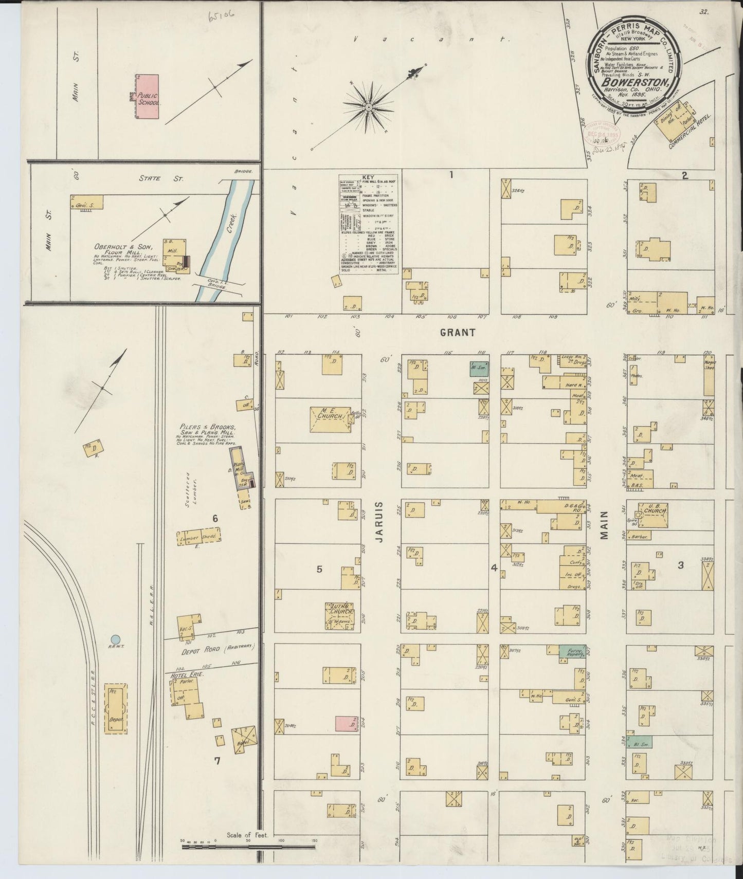 Sanborn Fire Insurance Map from Bowerston, Harrison County, Ohio (1895), Sheet #0001 - Historic Sanborn Fire Insurance Map Print, vintage old map wall art, antique decor, genealogy gift, Ohio Ohio map