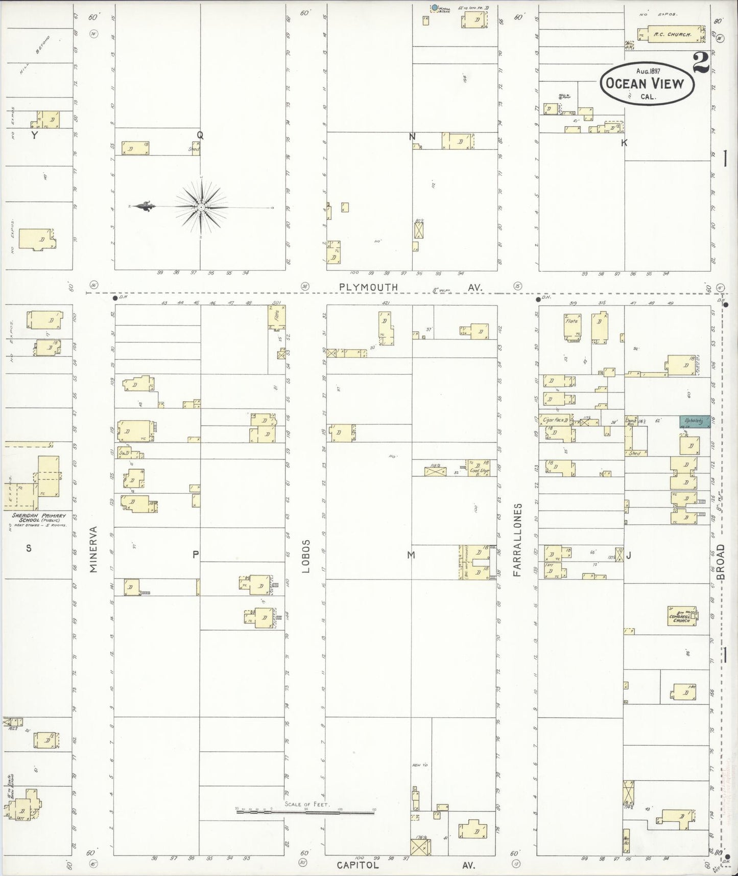 Sanborn Fire Insurance Map from Ocean View, San Francisco County, California (1897), Sheet #0002 - Historic Sanborn Fire Insurance Map Print, vintage old map wall art, antique decor, genealogy gift, California California map