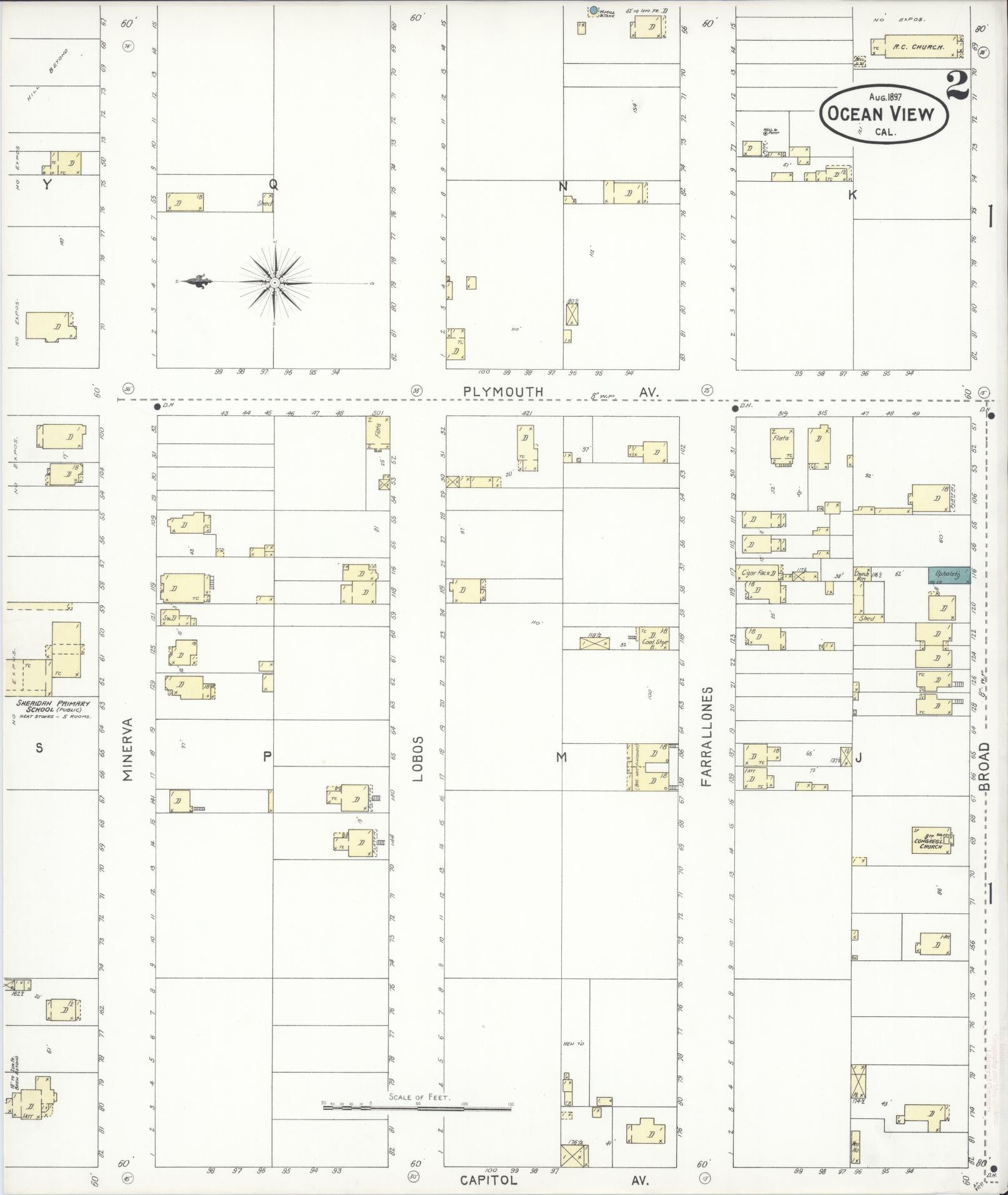 Sanborn Fire Insurance Map from Ocean View, San Francisco County, California (1897), Sheet #0002 - Historic Sanborn Fire Insurance Map Print, vintage old map wall art, antique decor, genealogy gift, California California map