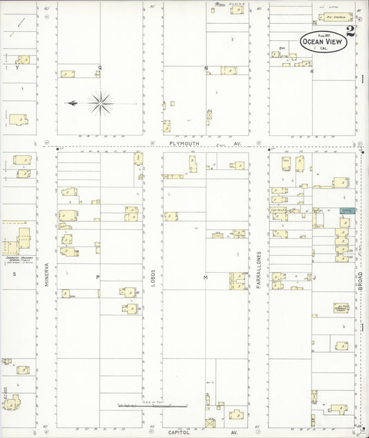 Sanborn Fire Insurance Map from Ocean View, San Francisco County, California (1897), Sheet #0002 - Historic Sanborn Fire Insurance Map Print, vintage old map wall art, antique decor, genealogy gift, California California map
