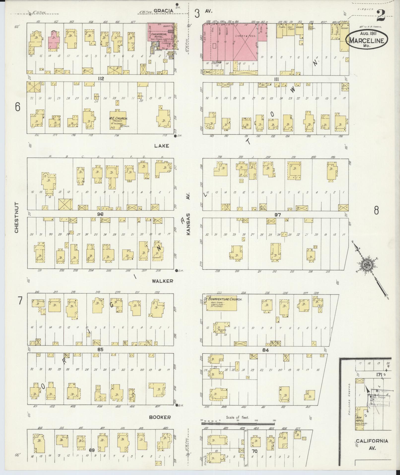 Sanborn Fire Insurance Map from Marceline, Linn County, Missouri (1911), Sheet #0002 - Complete Map Set gallery image, historic Sanborn map, vintage wall art, Missouri Missouri