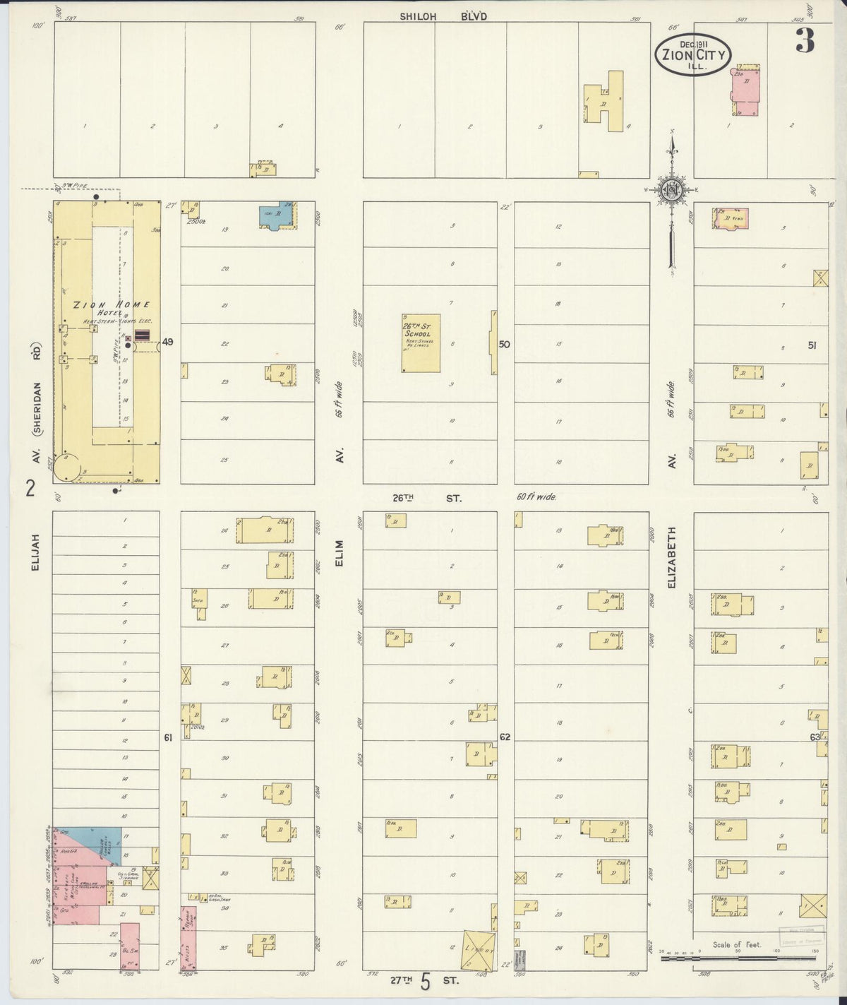 Sanborn Fire Insurance Map from Zion, Lake County, Illinois (1911), Sheet #0003 - Historic Sanborn Fire Insurance Map Print, vintage old map wall art, antique decor, genealogy gift, Illinois Illinois map