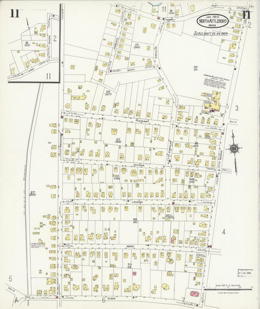 Sanborn Fire Insurance Map from North Attleborough, Bristol County, Massachusetts (1924), Sheet #0011 - Historic Sanborn Fire Insurance Map Print, vintage old map wall art, antique decor, genealogy gift, Massachusetts Massachusetts map
