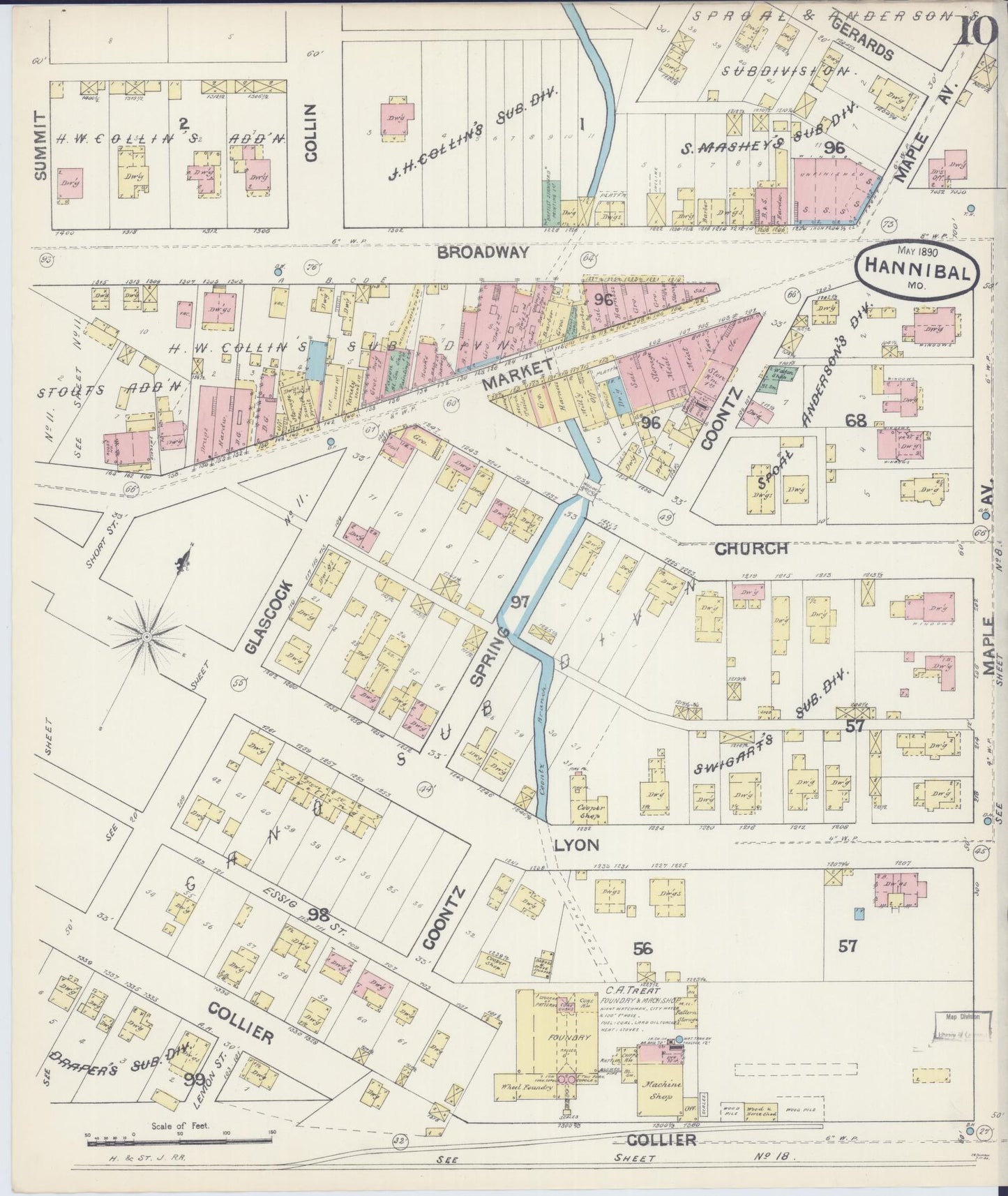 Sanborn Fire Insurance Map from Hannibal, Marion County, Missouri (1890), Sheet #0010 - Complete Map Set gallery image, historic Sanborn map, vintage wall art, Missouri Missouri