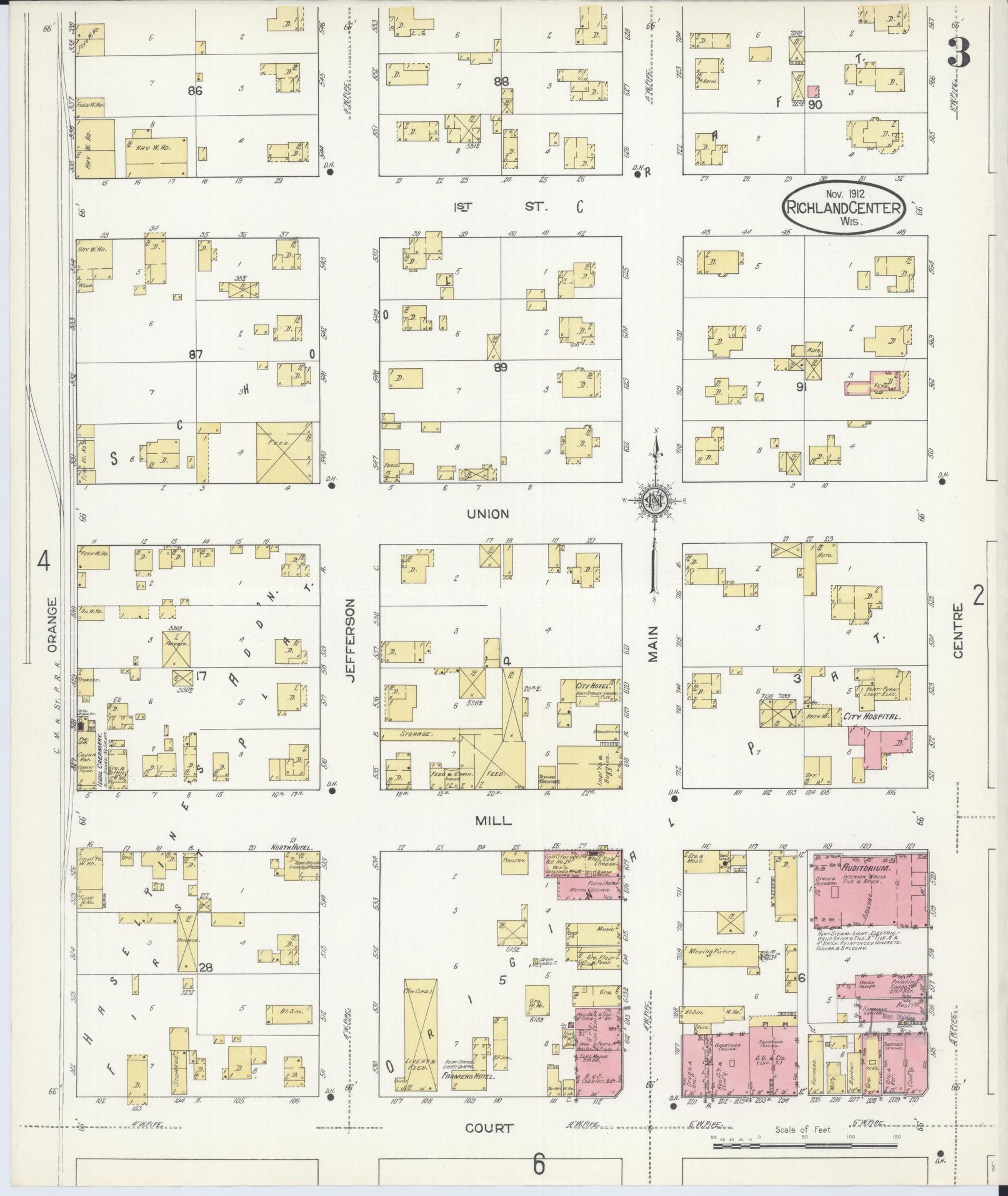 Sanborn Fire Insurance Map from Richland Center, Richland County, Wisconsin (1912), Sheet #0003 - Complete Map Set gallery image, historic Sanborn map, vintage wall art, Wisconsin Wisconsin