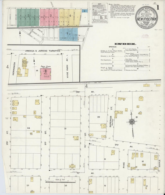 Sanborn Fire Insurance Map from New Hyde Park, Nassau County, New York (1910), Sheet #0001 - Complete Map Set gallery image, historic Sanborn map, vintage wall art, New York New York