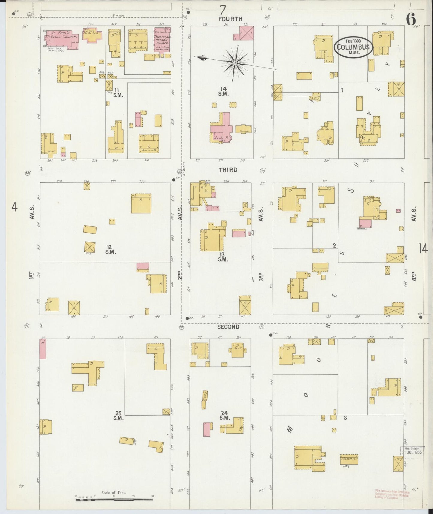 Sanborn Fire Insurance Map from Columbus, Lowndes County, Mississippi (1900), Sheet #0006 - Complete Map Set gallery image, historic Sanborn map, vintage wall art, Mississippi Mississippi