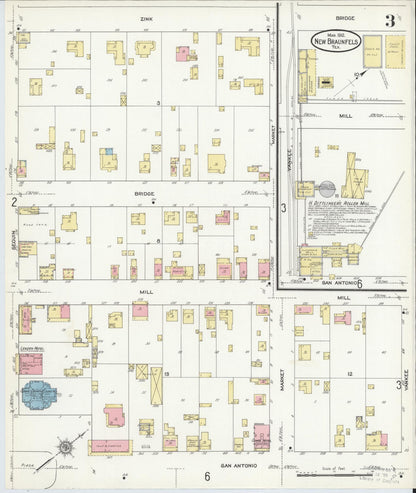 Sanborn Fire Insurance Map from New Braunfels, Comal County, Texas (1912), Sheet #0003 - Complete Map Set gallery image, historic Sanborn map, vintage wall art, Texas Texas