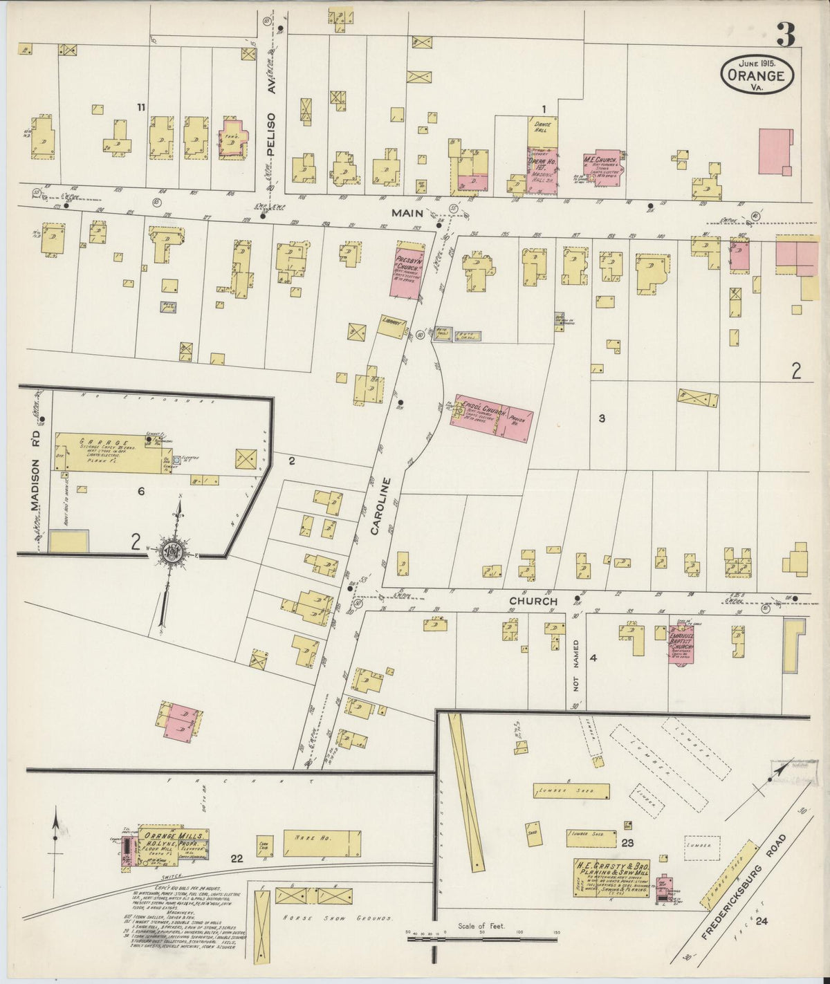 Sanborn Fire Insurance Map from Orange, Orange County, Virginia (1915), Sheet #0003 - Complete Map Set gallery image, historic Sanborn map, vintage wall art, Virginia Virginia