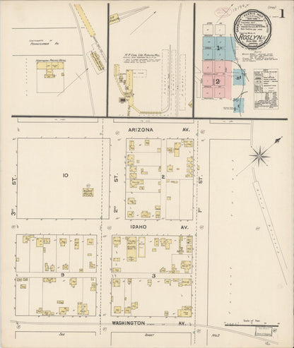 Sanborn Fire Insurance Map from Roslyn, Kittitas County, Washington (1890), Sheet #0001 - Complete Map Set gallery image, historic Sanborn map, vintage wall art, Washington Washington