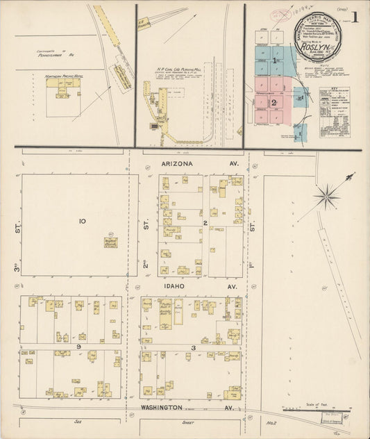 Sanborn Fire Insurance Map from Roslyn, Kittitas County, Washington (1890), Sheet #0001 - Complete Map Set gallery image, historic Sanborn map, vintage wall art, Washington Washington