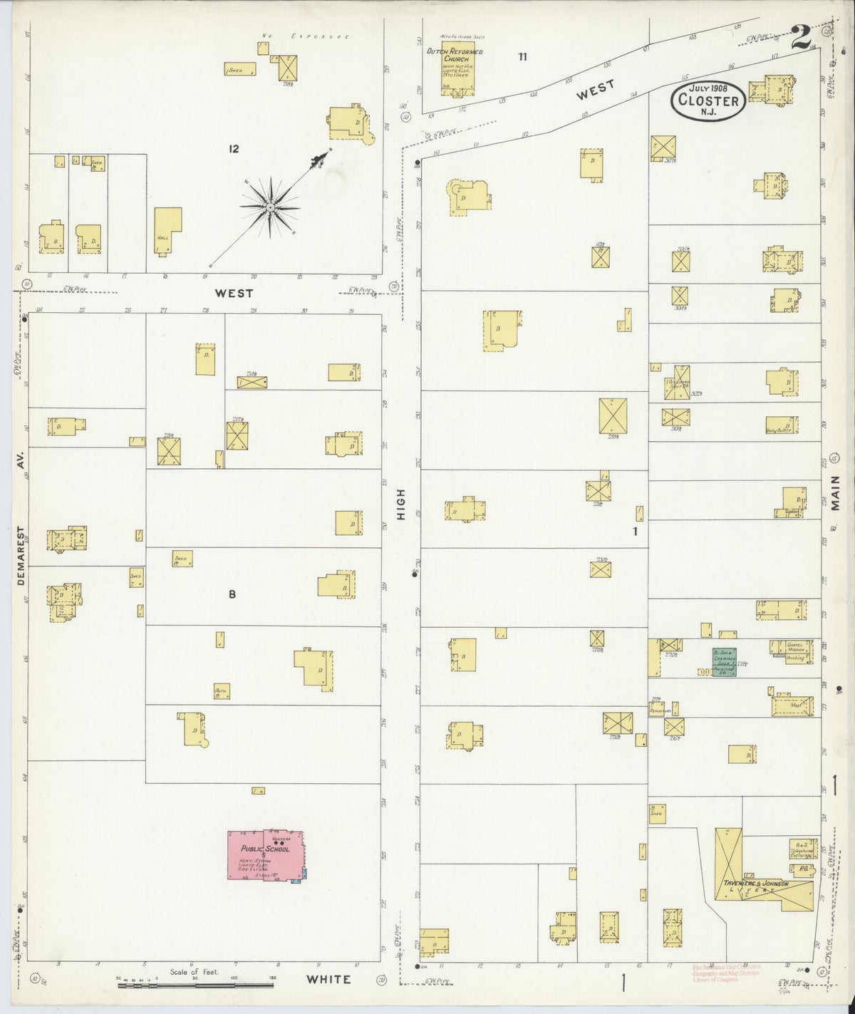 Sanborn Fire Insurance Map from Closter, Bergen County, New Jersey (1908), Sheet #0002 - Complete Map Set gallery image, historic Sanborn map, vintage wall art, New Jersey New Jersey