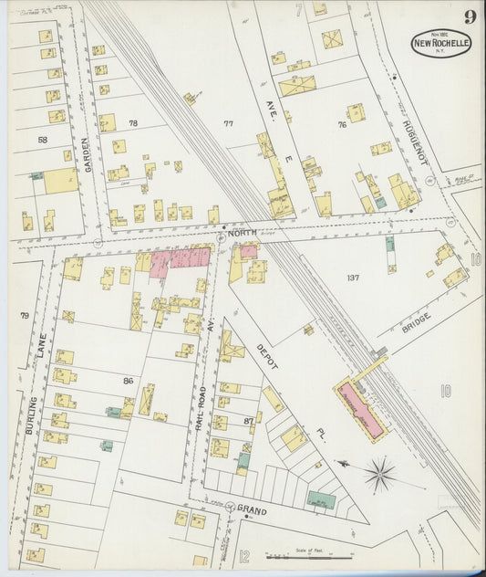 Sanborn Fire Insurance Map from New Rochelle, Westchester County, New York (1892), Sheet #0009 - Historic Sanborn Fire Insurance Map Print, vintage old map wall art, antique decor, genealogy gift, New York New York map